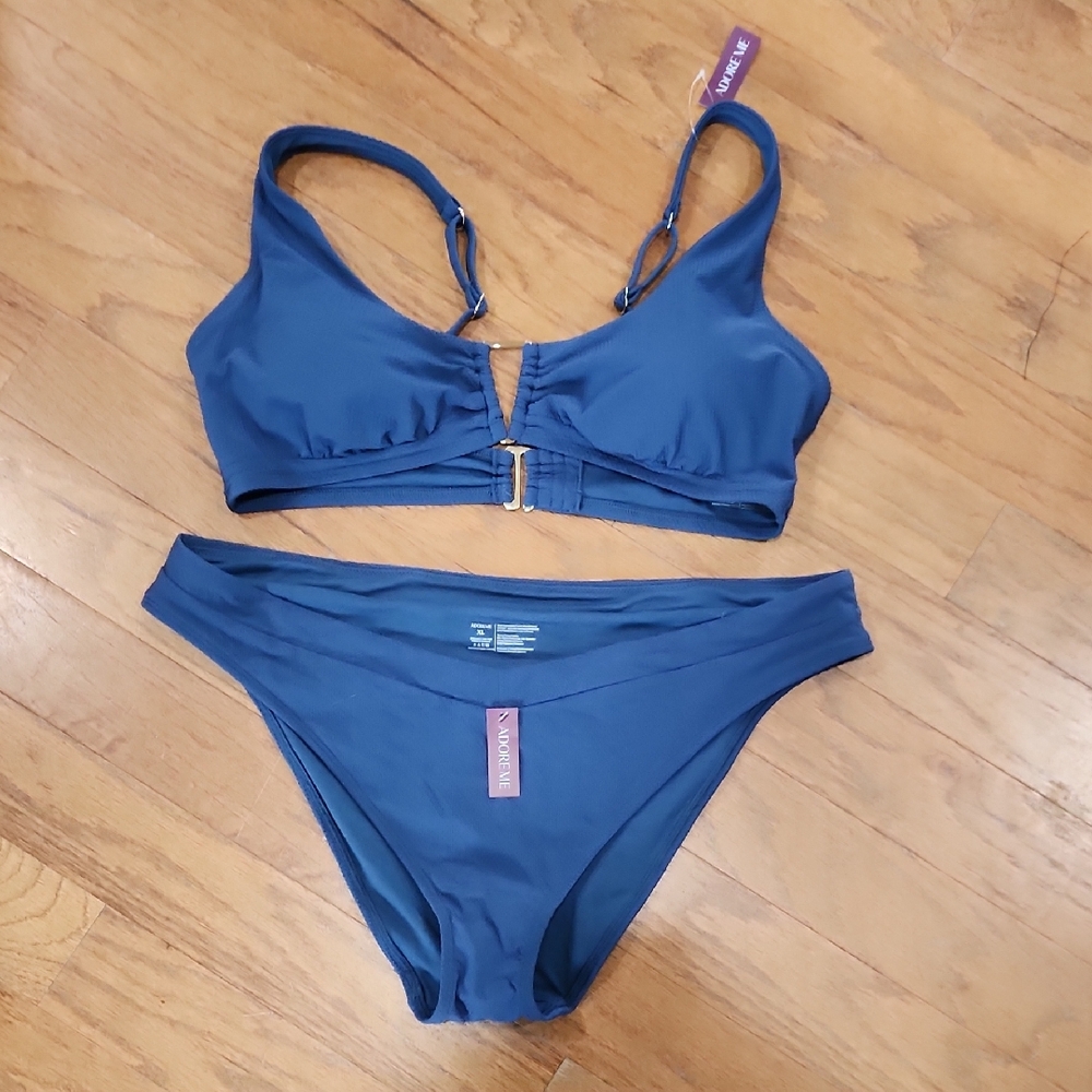 Women's‎ Blue Textured Bikini Set